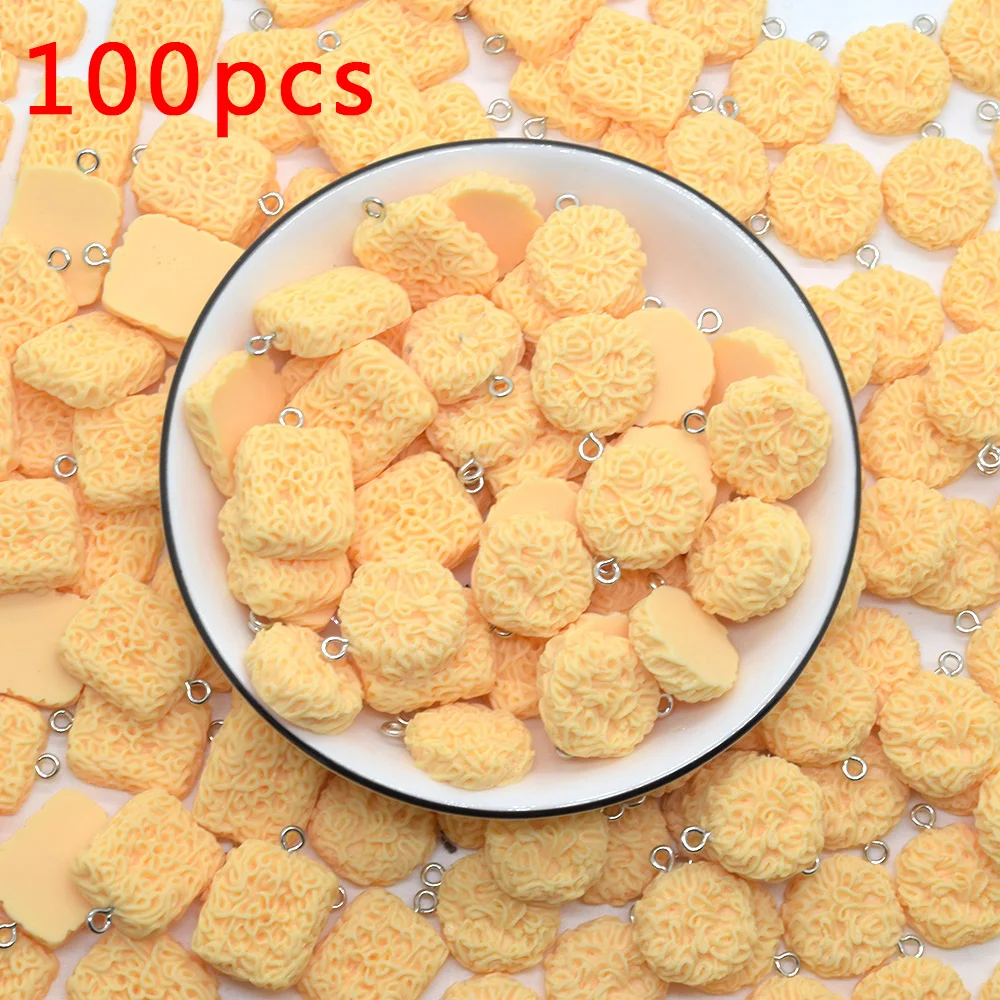 100pcs/Pack Round Rectangle Instant Noodles Resin Charms Bulk Wholesale Food Crafts Charm DIY Cute Jewelry Make