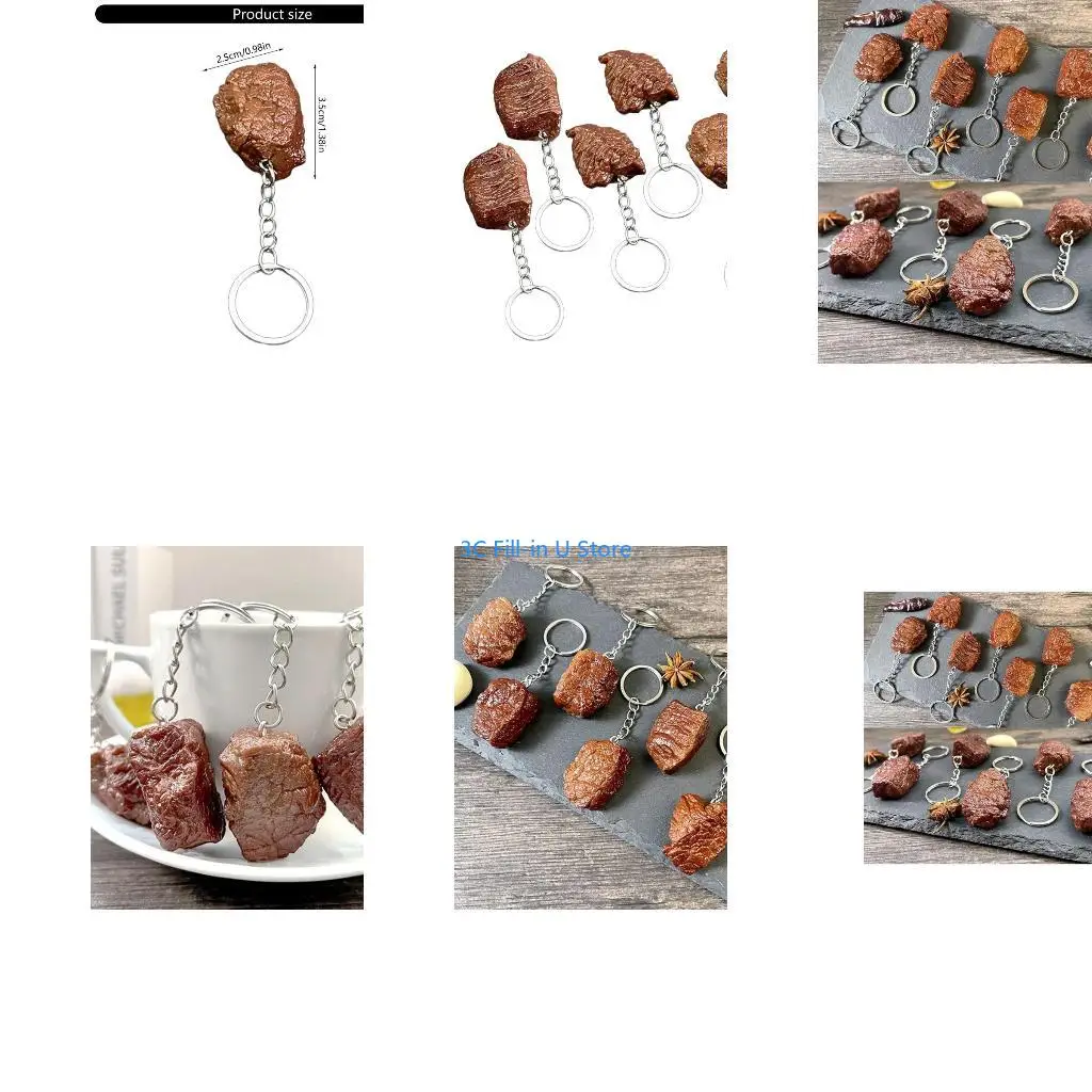 G8TA Artificial Steak Pendant Keychain Phone Charm For Bag Keyring Decoration