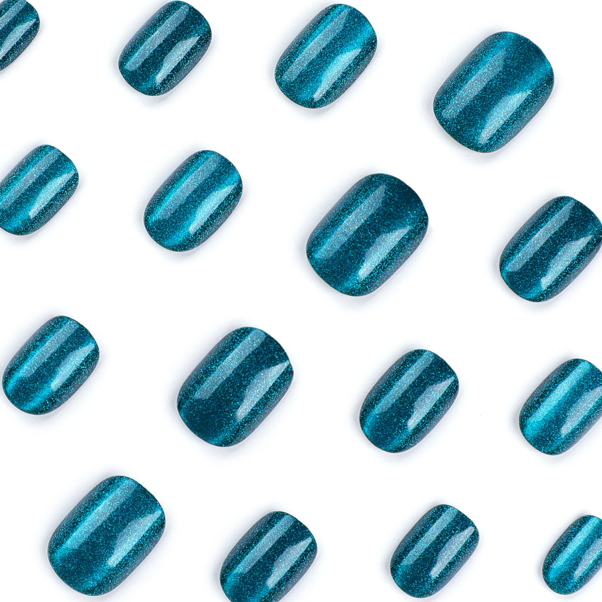 24pcs Short Aurora Blue Short Squared Oval False Nails for Girls Press on Nail To Stick on Cheap Wear Nail Art with Glue Cheap