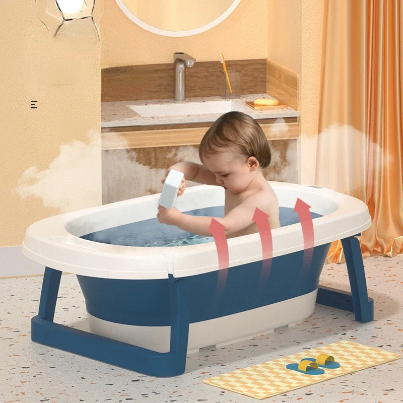 Baby Foldable Large Bathtub 0-6 Kids Can Sit and Lie Bath Tub Convenient Folding Bathroom Barrel Non-slip Cushion Bath Bucket