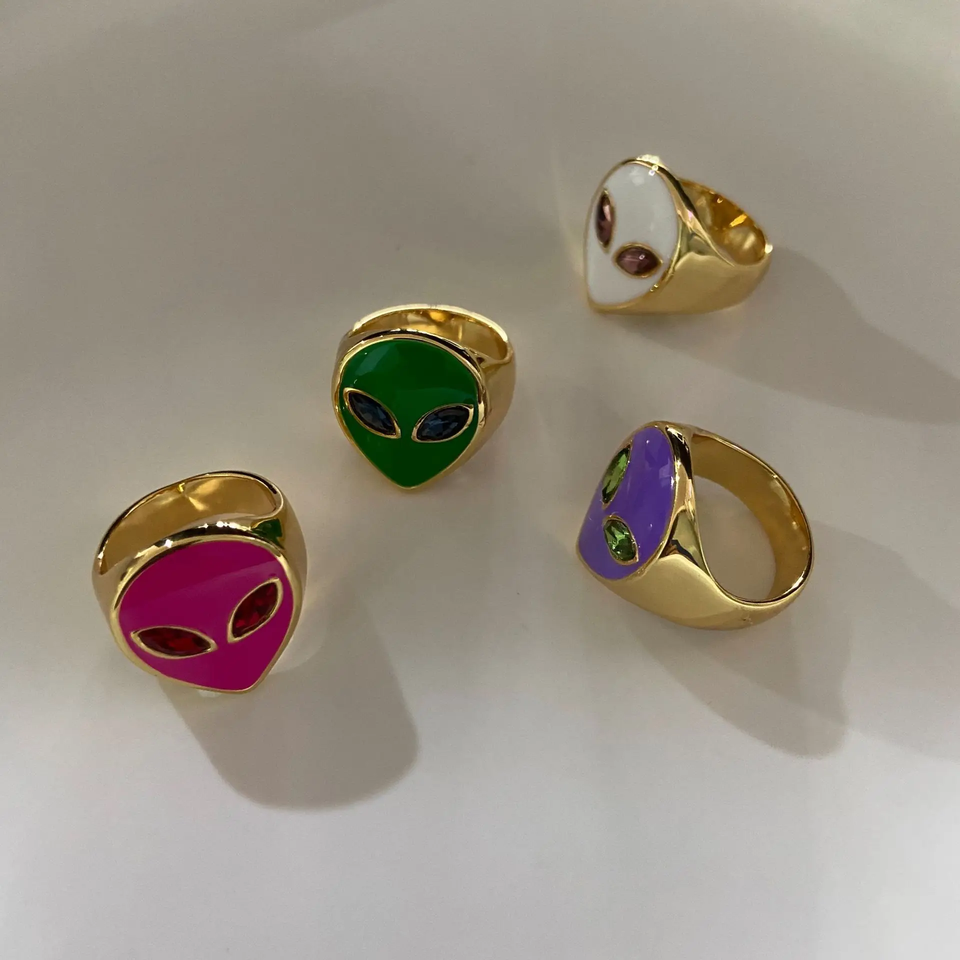 Colorful Alien Head Chunky Rings for Women , Y2K Funky Jewelry Set, Trendy Accessory for Party Daily Wear Gift