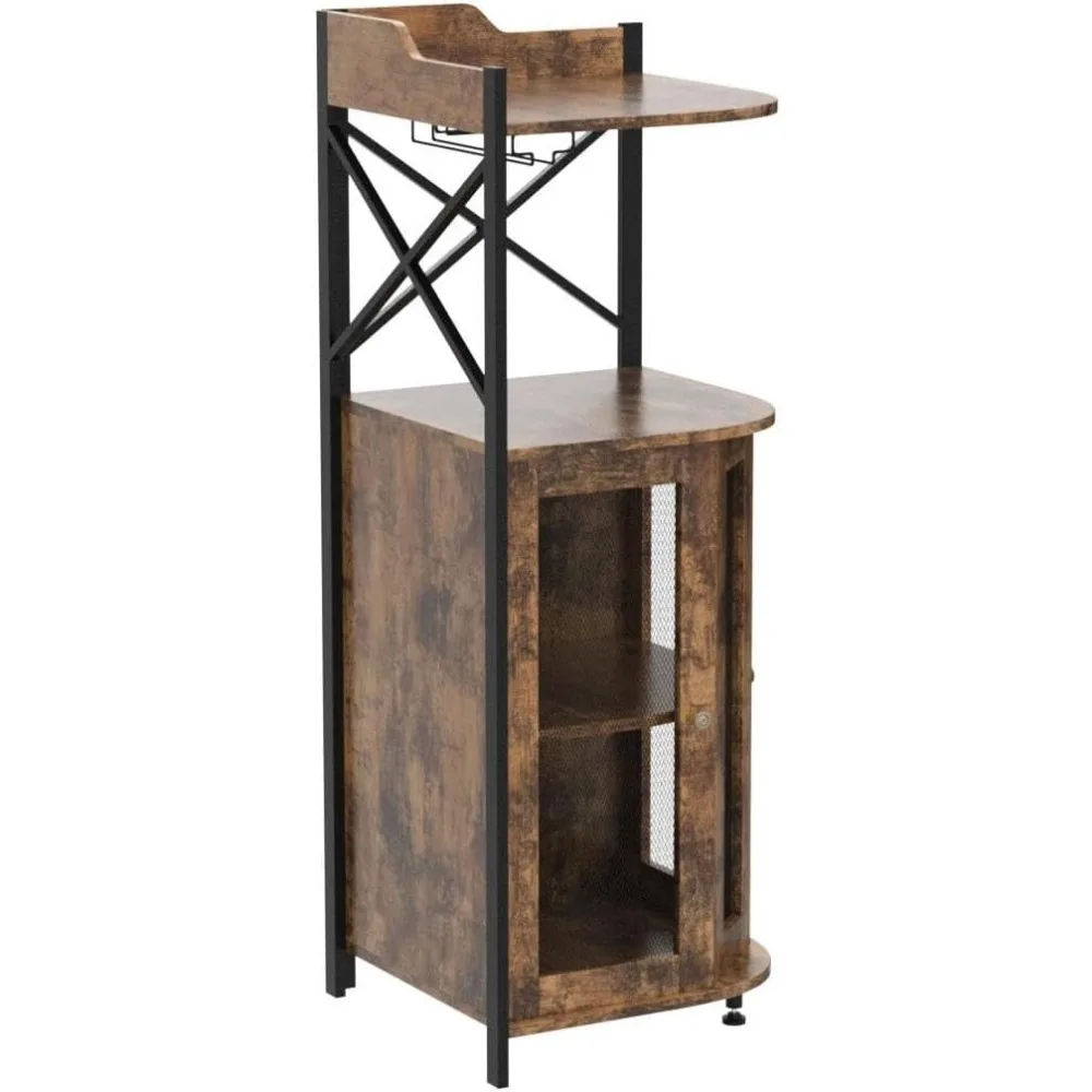 Corner Bar Cabinet with Glass Holder Industrial Wine Cabinet with Mesh Door Liquor Bar Cabinet with Adjustable Shelf