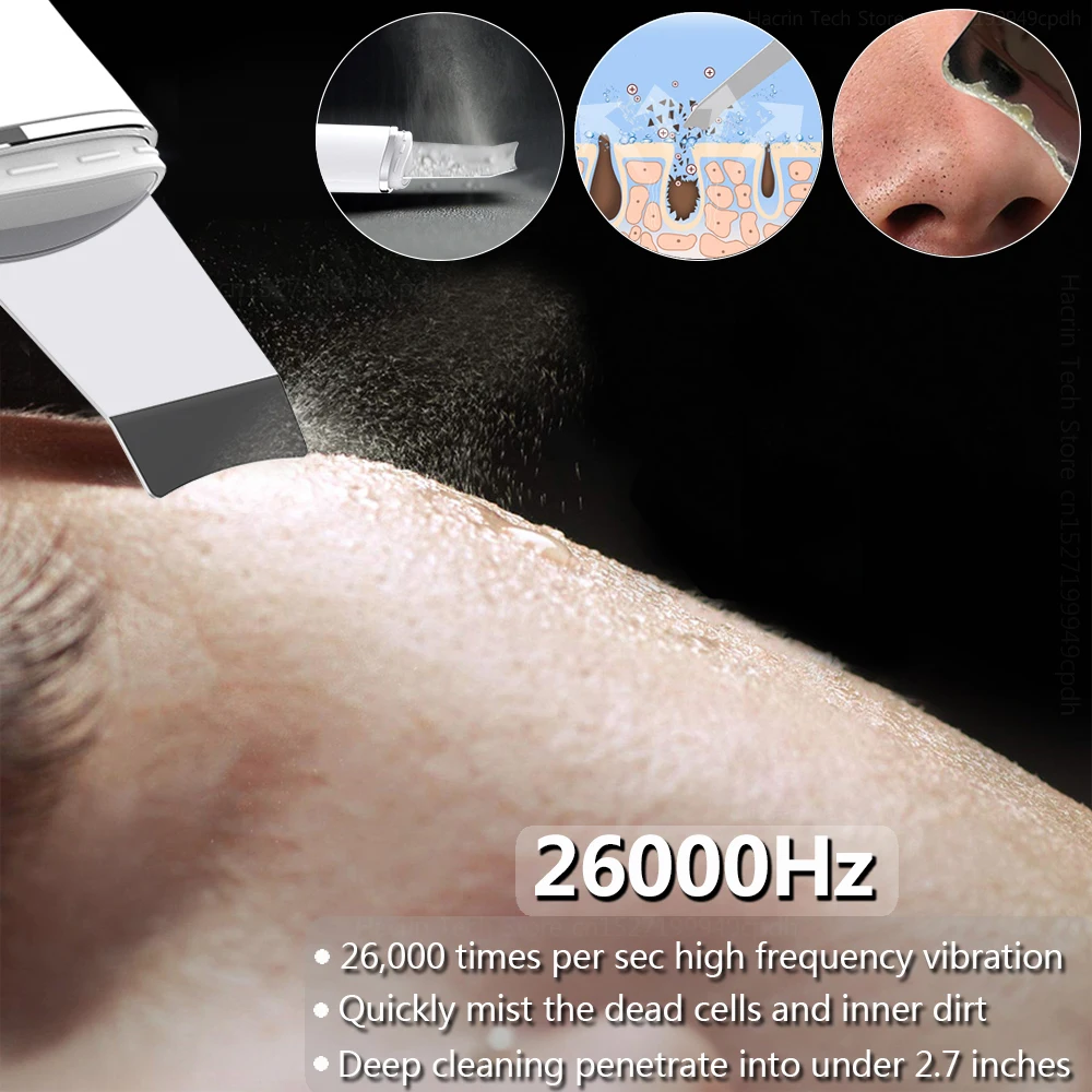 Purificador ultrassônico da pele, limpador facial ultrassônico, removedor de cravo, dispositivo de peeling ultrassônico para limpeza profunda do rosto