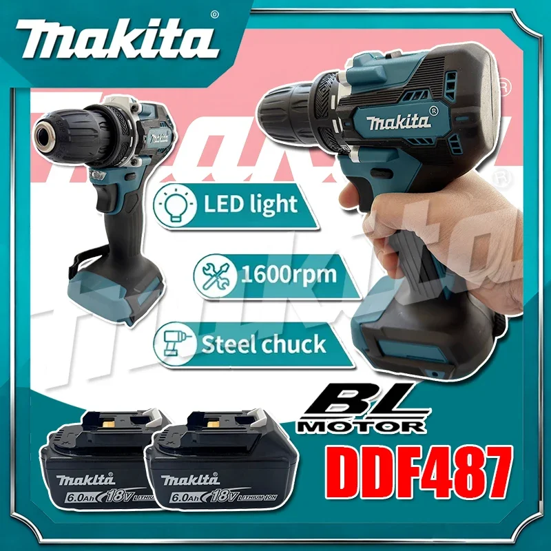 

Аккумуляторная бесщеточная дрель-шуруповерт Makita DDF487 18В, компактная, с высоким крутящим моментом, LXT, с регулируемой скоростью, электроинструмент с бесщеточным двигателем