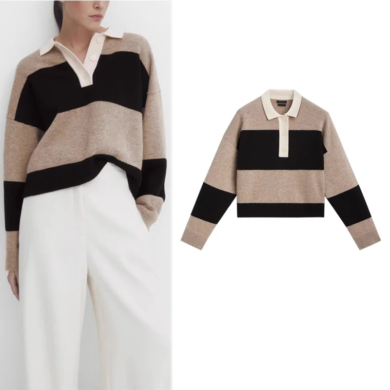 Casual Stripe  Neck Knitted Sweater Women's New Style Leisure Fashion Patchwork Stripes Polyester Fiber Long Sleeve Regul...