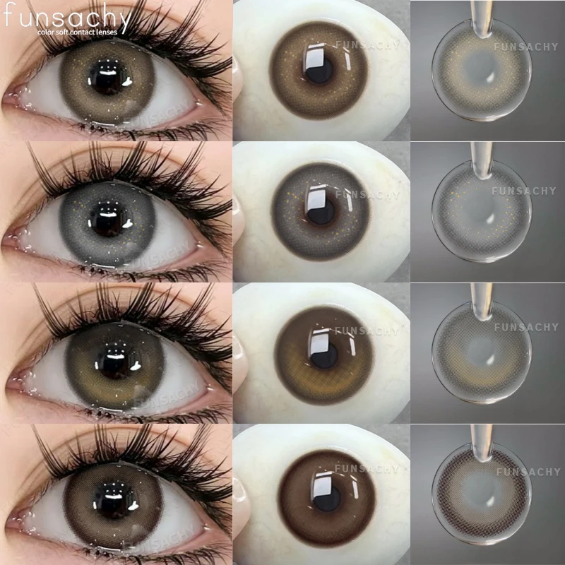 FUNSACHY 2 Stück farbige Kontaktlinsen, braune Augenlinsen, graue Linsen, blaue Pupillen, natürliche Augenlinse, farbige Kontaktlinsen, Augenkosmetik
