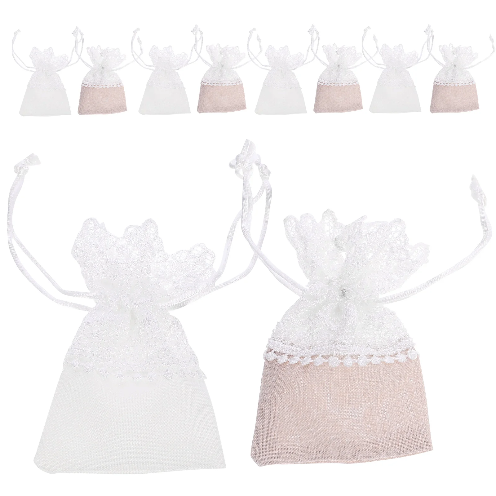 

10pcs Delicate Lace Drawstring Gift for Jewelery Pouches Bags Wedding Party Christmas Decor Small Sheer Storage Bags