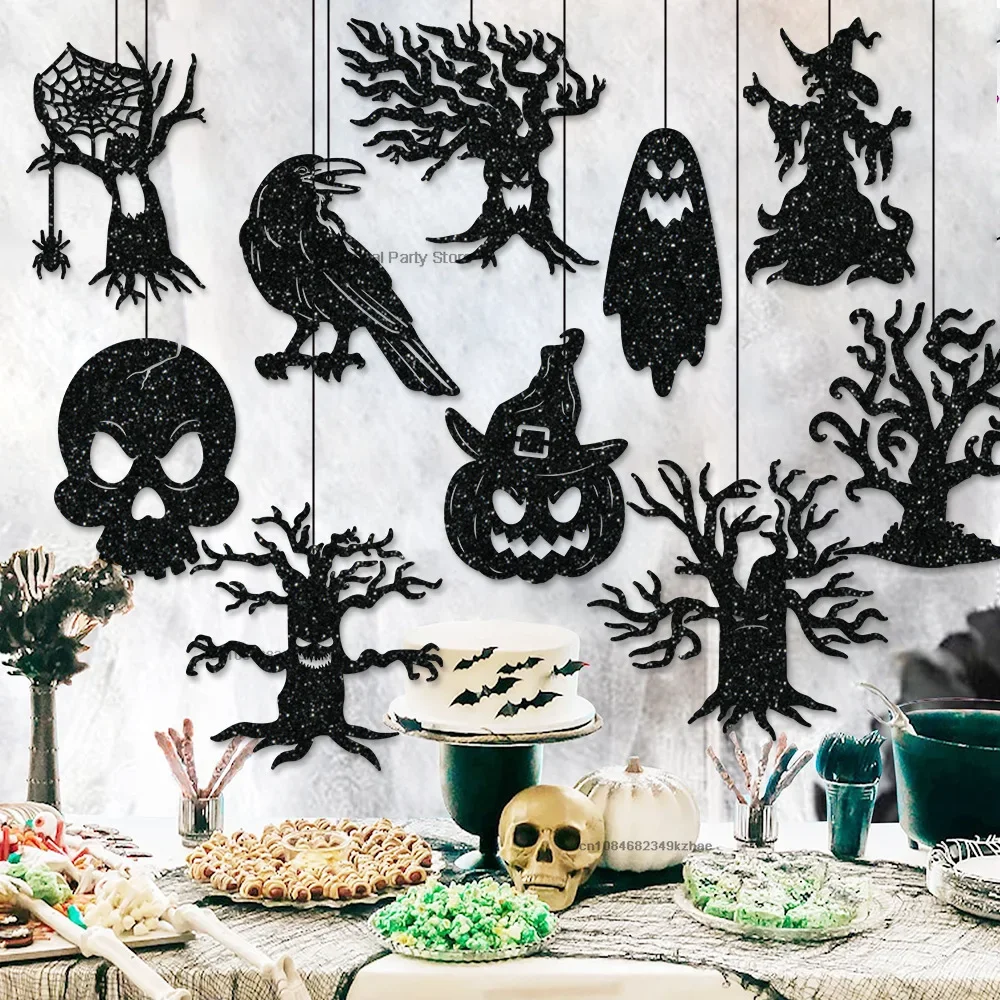 10 pçs halloween pendurado banner guirlanda assustador aranha bruxa fantasma morcego pingente ornamento feliz decorações de festa de halloween para casa