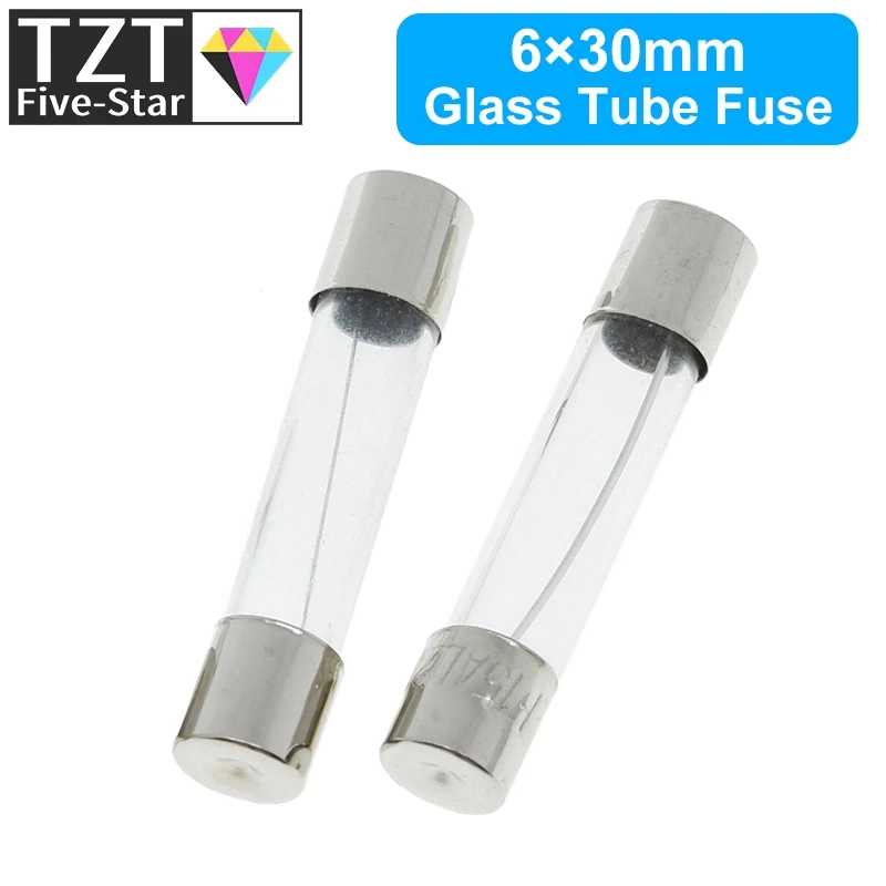 TZT 100PCS 6x30mm Fast Blow Glass Tube Fuses 0.25A 0.5A 1A 1.5A 2A 2.5A 3A 3.15A 4A 5A 6A 7A 8A 10A 15A 20A 25A 30A 250V 6*30mm