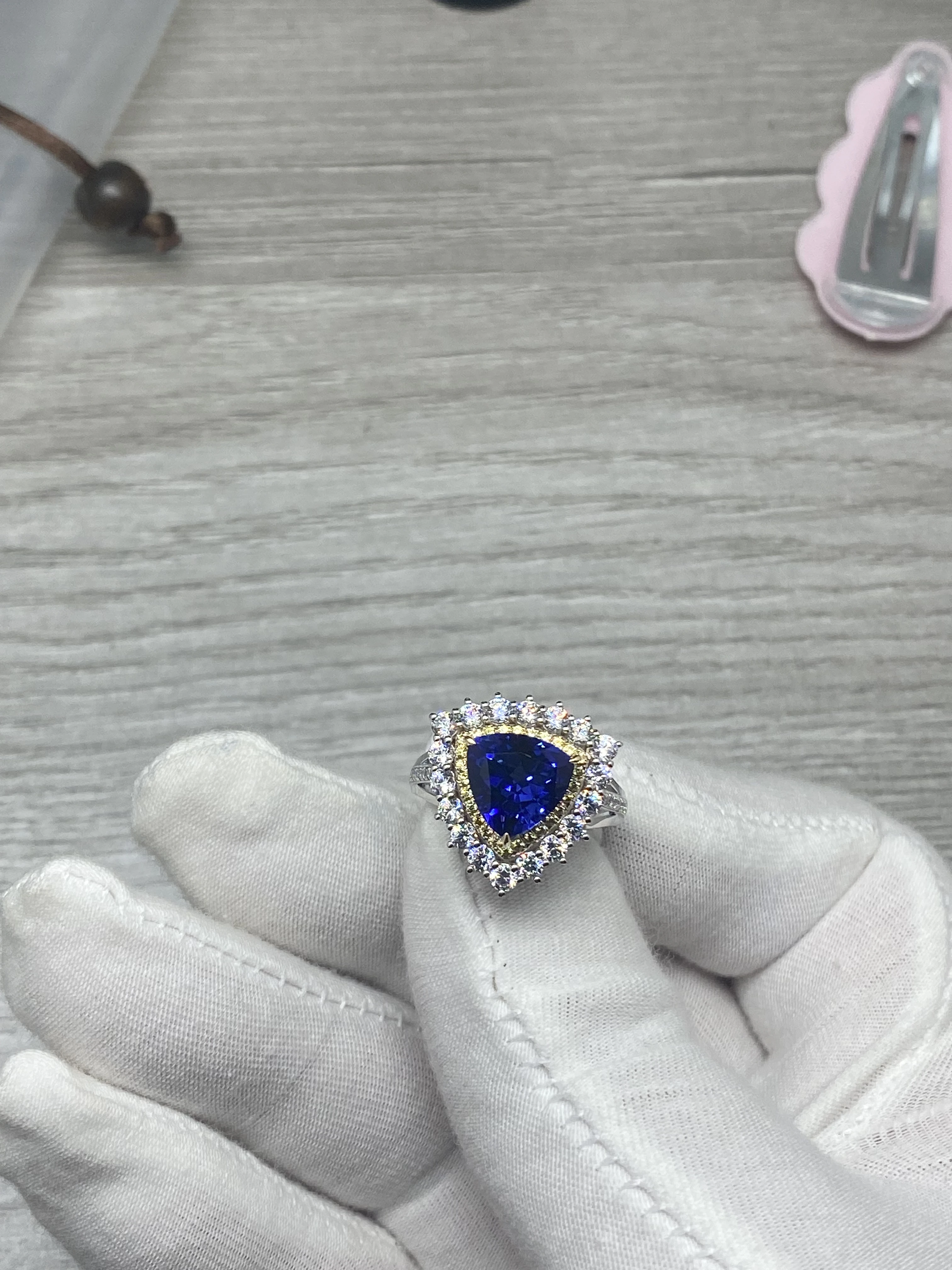 2024 women top quality K gold cultivated sapphire splicing rhinestone fashion ring accepts custom design