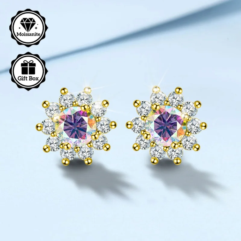LAMVOICE Schmuck für Damen/Ohrstecker mit 1 Karat Moissanit, hypoallergene Ohrringe, Weihnachtsgeschenk, hochwertiger Schmuck