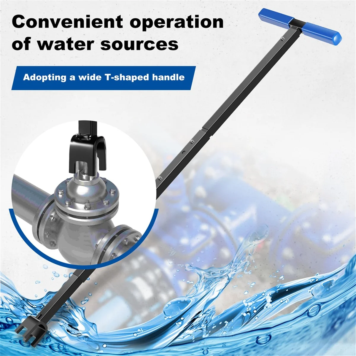 A002 Water Meter Key, 17-37 Inch Adjustable Length Water ShutOff Tool with 4-Way Utility Key, T-Handle Water Meter Wrench