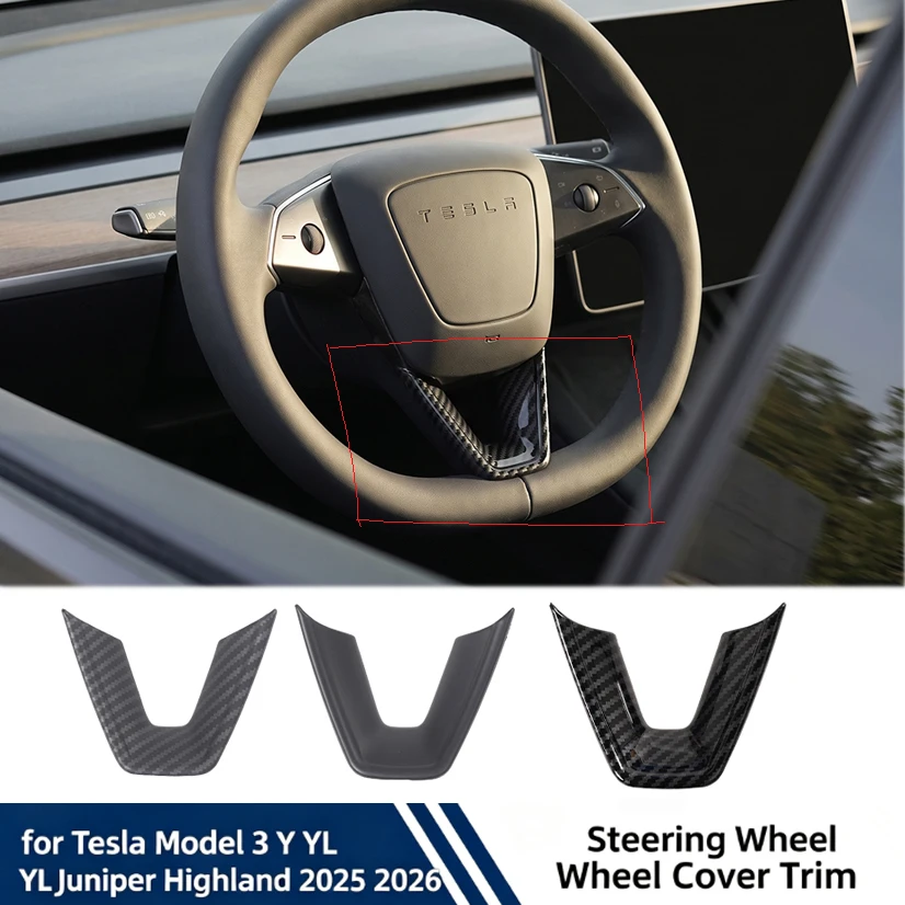 Steering Wheel Patch for Tesla Model 3 Y YL Juniper Highland 2025 2026 U-shaped Protective Cover Trim Sticker ABS Carbon Fiber