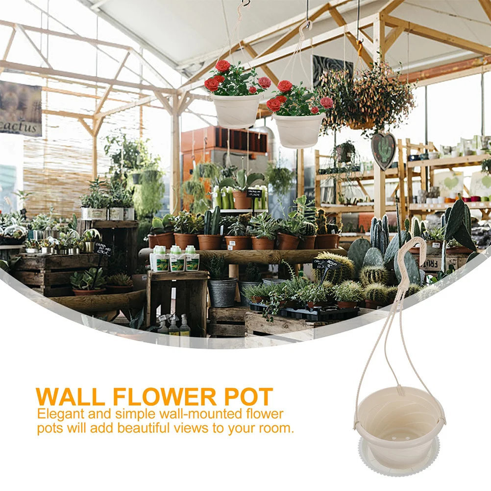 

8 Sets Plastic Green Flower Pot Hanging Bucket Pots Container Suspended Flowerpot Hook up Planter Garden
