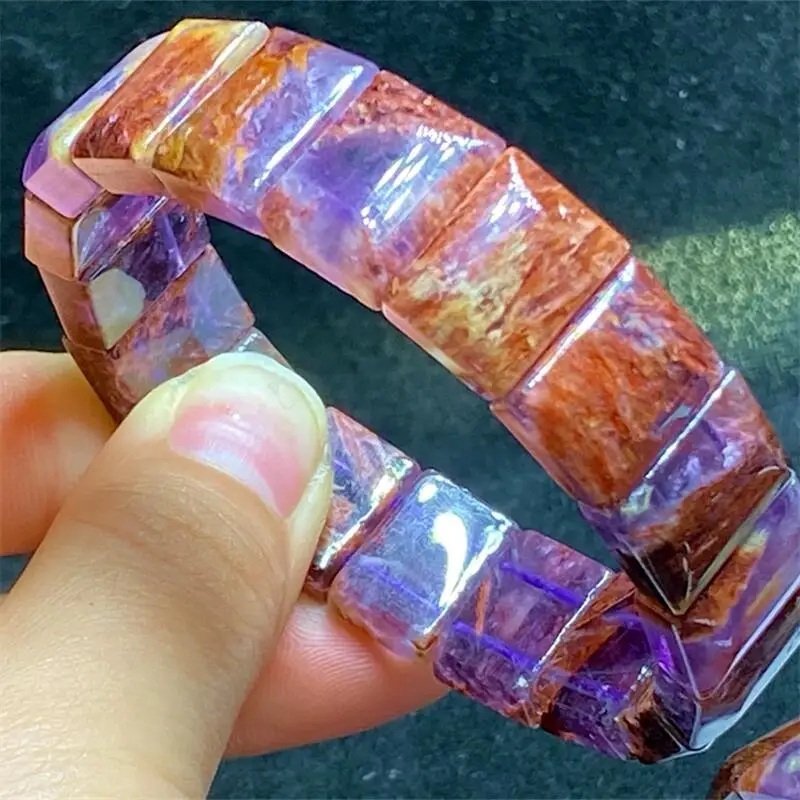 14MM Natural Purple Rutilated Quartz Bangle Handmade Crystal Quartz Jewelry Stretch Bangle Children Birthday Gift 1PCS