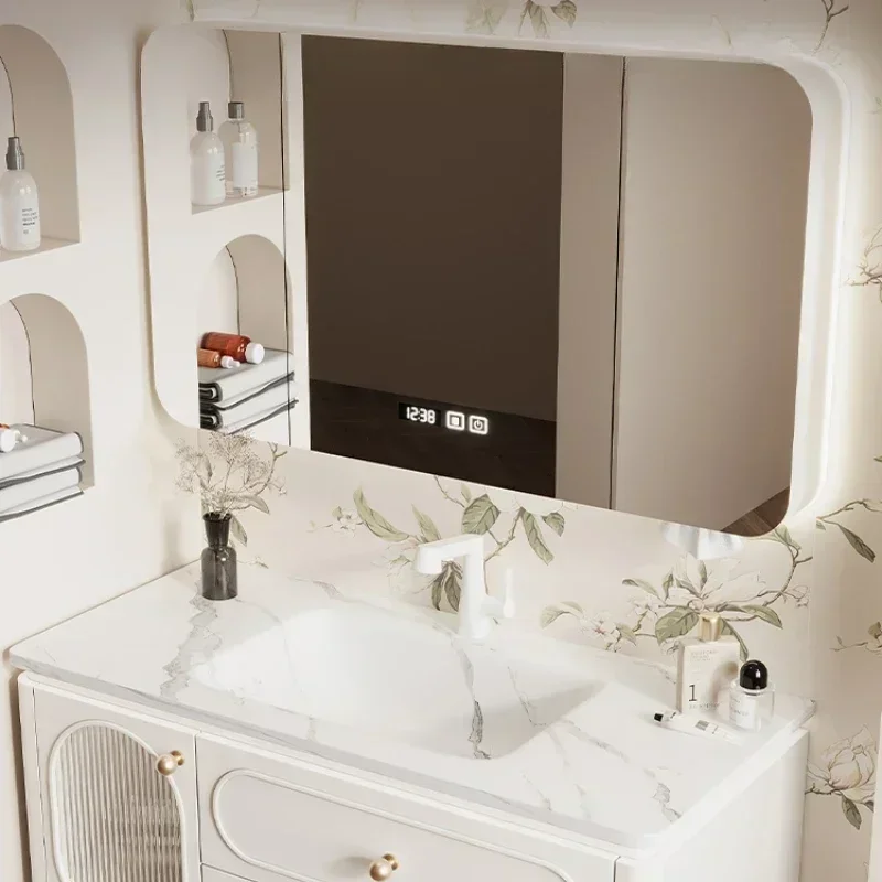 Wooden Furniture Bathroom Space Saving Cabinet Towel Luxury Sinks Locker Wc Storage Mirrors Salon Station Column Open Cabinets