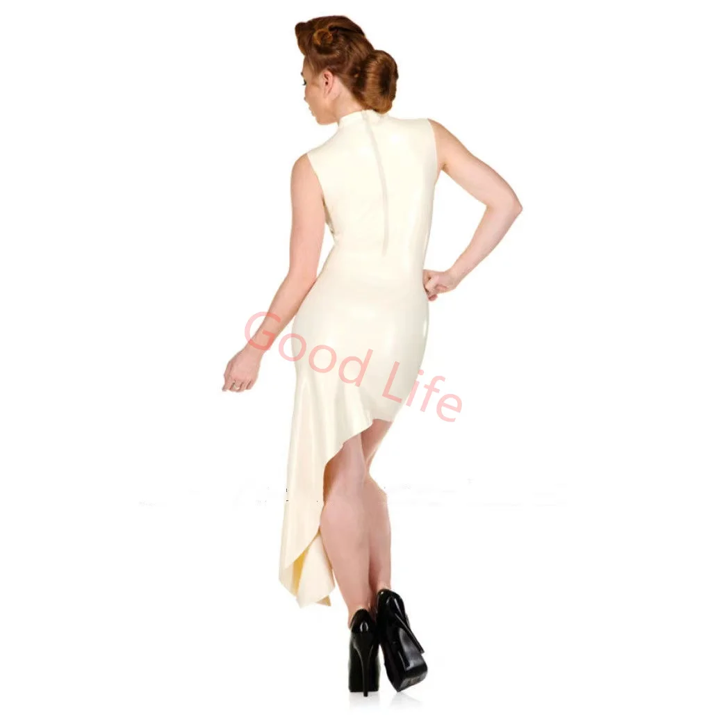 Handmade 0.4mm Latex sexy dress sleeveless Long dress natural latex rubber dress V neck