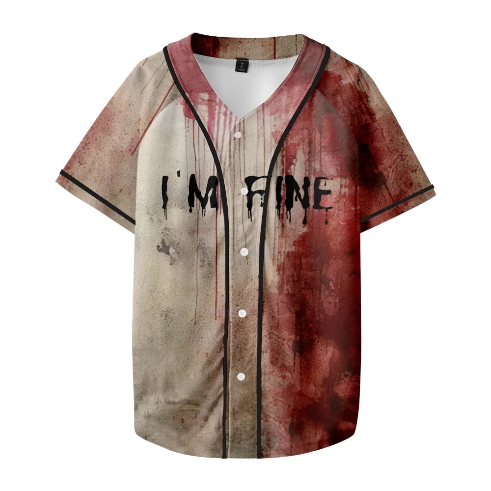 Halloween I Am Fine Baseball T-shirt Women/Men Fashion Summer Short Sleeve Graphic Tees Streetwear Hip Hop Baseball Jersey