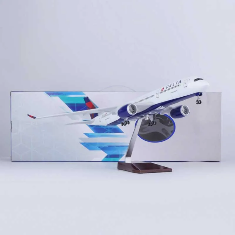 

47CM 1/142 Scale Airplane A350 Delta Airline Model LED Light Landing Gear Diecast Resin Plane Model Toy Collection Display Fans