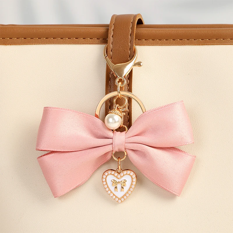 Fabric Ribbon Bow Love Heart Pendant Keychain Butterfly Knot Hanging Chain Anti-Lost Keyring Backpack Charms Bag Decor Gifts