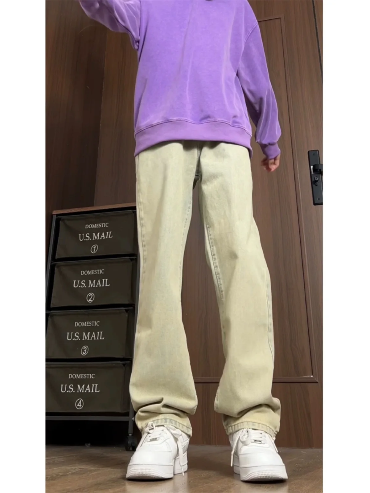 

Yellow Clay Men's Jeans Straight Leg Casual Pants Retro American Vibe Slim Fit Long Trousers Autumn Season Youth Fashion