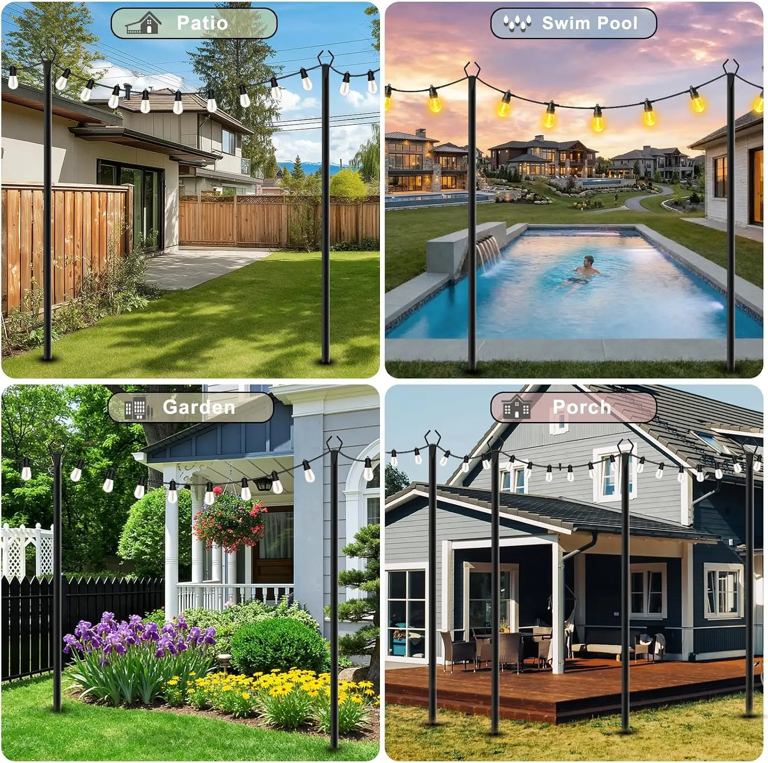 8 Pack String Light Poles,10 FT Metal Poles with Fork for Outdoor String Lights,Outdoor Light Poles with Fork,Poles/Post/Stand for Outside