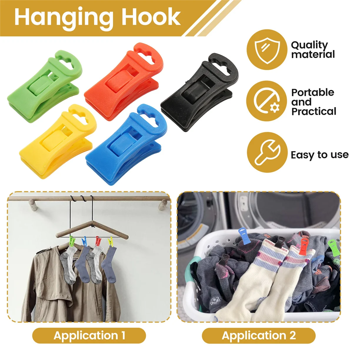 A03V 60 Sock Clips for Washing Machine and Dryer, Sock Clips with Hooks,Sock Holder Washing Machine, Directly Into the Drawer