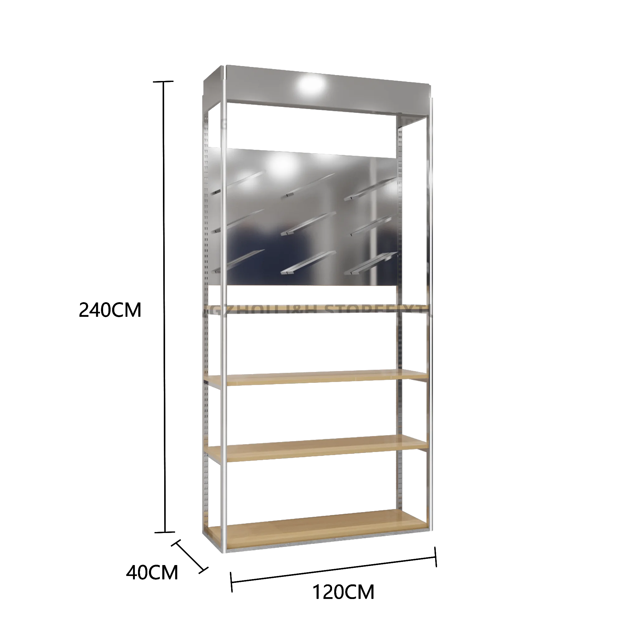 Custom. Custom. Custom.4-Tier Schoenenrek Roestvrij Stalen Schoen Led Organizer Mdf Schoenenwinkel Gepolijste Plank Verstelbare Holde