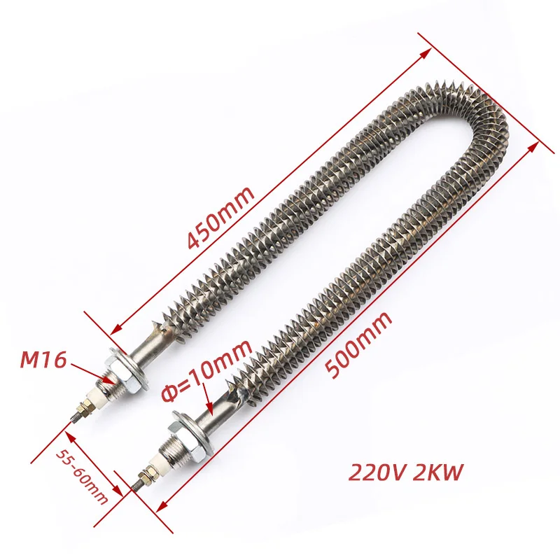 U Type Finned Heater 1.2KW/1.5KW/2KW M16 Thread Stainless Steel Electric Oven Heating Element for Load Bank/Incubation