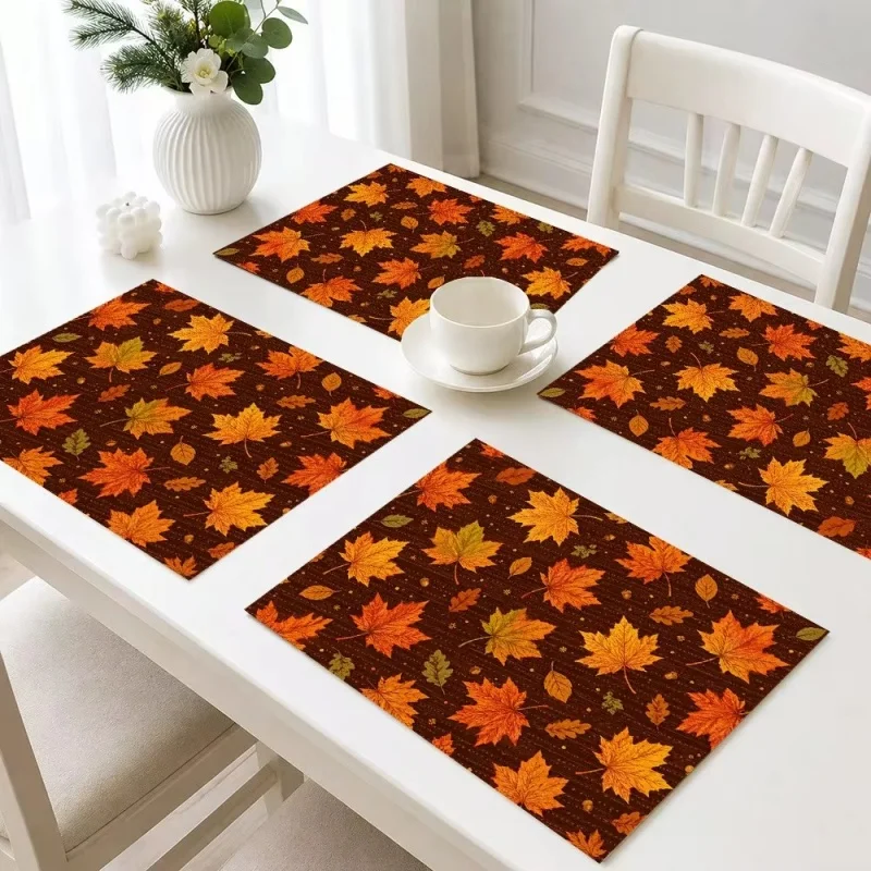 Fall Pumpkin Floral Buffalo Plaid Linen Placemats Seasonal Harvest Decor Heat‑Resistant Dining Table Mats