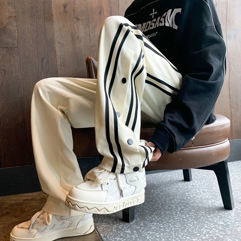 

Summer Vibe Men's Baskeall Button Straight Leg Casual Long Pants f Open Button Design Sensation American Sle Youthful ...