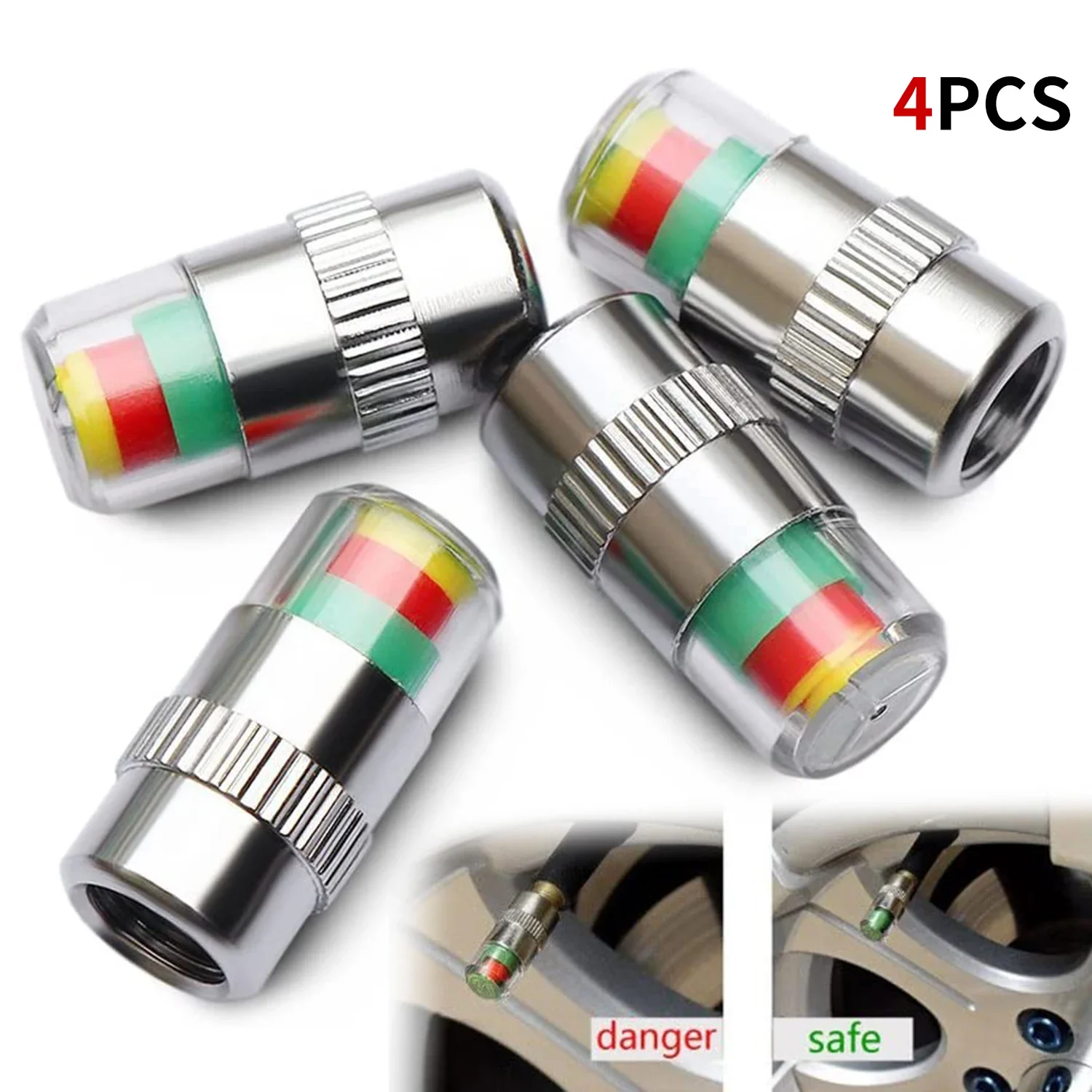 4pcs Car Tire Pressure Guage Cap Sensor Indicator Alert Monitoring Tool Tyre Cap Indicator Alert Air Pressure Gauge 2.4 Bar