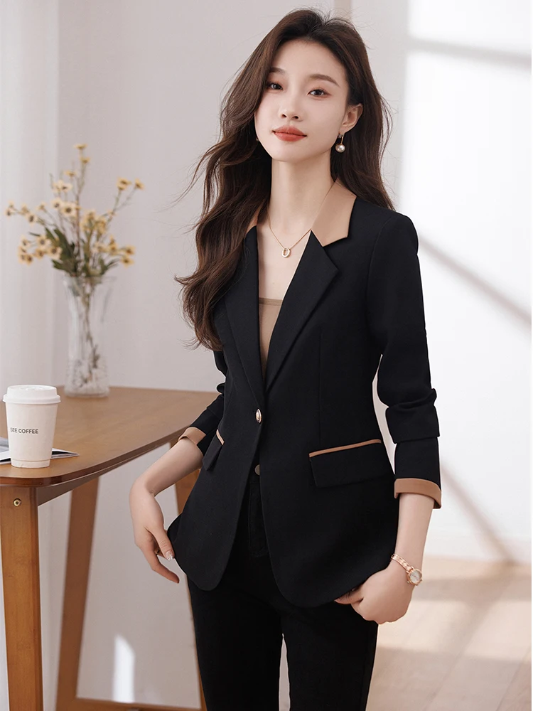 Mode Damen Blazer Damen Beige Schwarz Weiblich Schlank Formal Business Arbeit Jacke Mantel