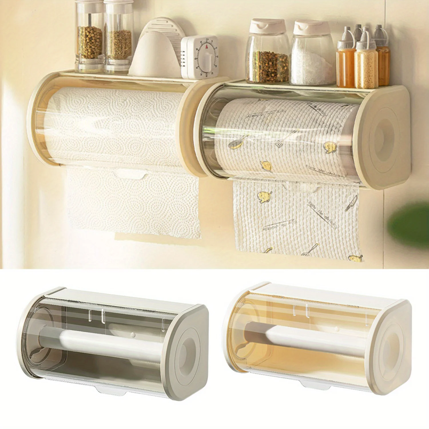 Wall Mounted Paper Roll Holder, Transparent Tissue Dust Cover, Modern Bathroom Kitchen Tissue Box, Plastic Roller Paper  Box, Ba