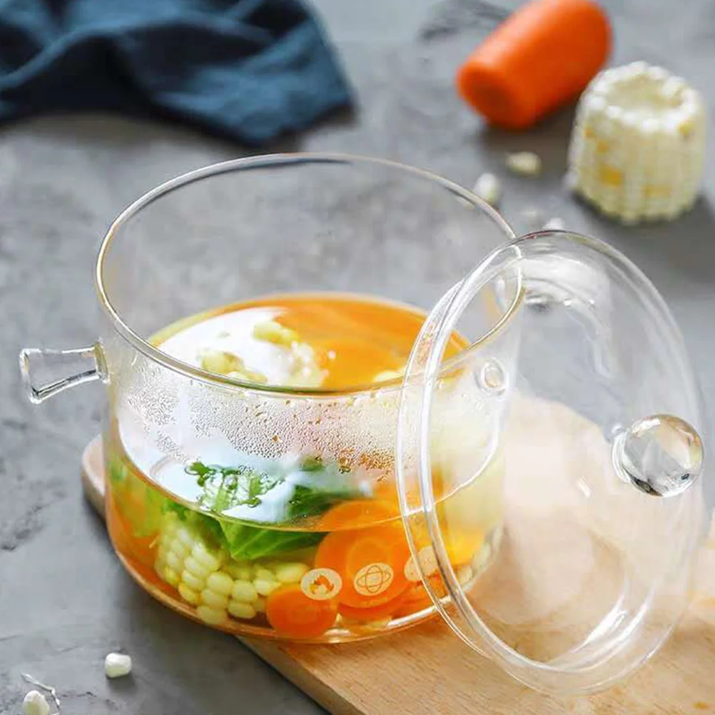 

Стеклянная кастрюля для тушения с двойной ручкой, прозрачная кастрюля для супа, курицы, тушеная тарелка, кухонная плита, кастрюли с крышками