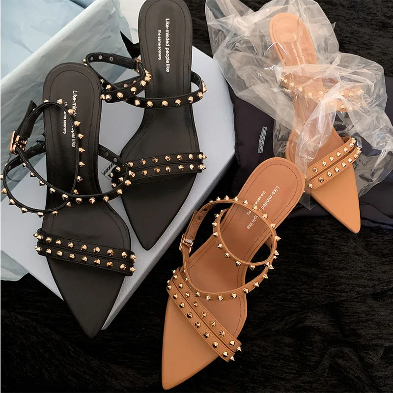 

Stiletto Studded Cross Buckle High Heels Sexy Pointed Open Toe Sandals Large Size Banquet Women Shoes Sandalias Mujer Verano