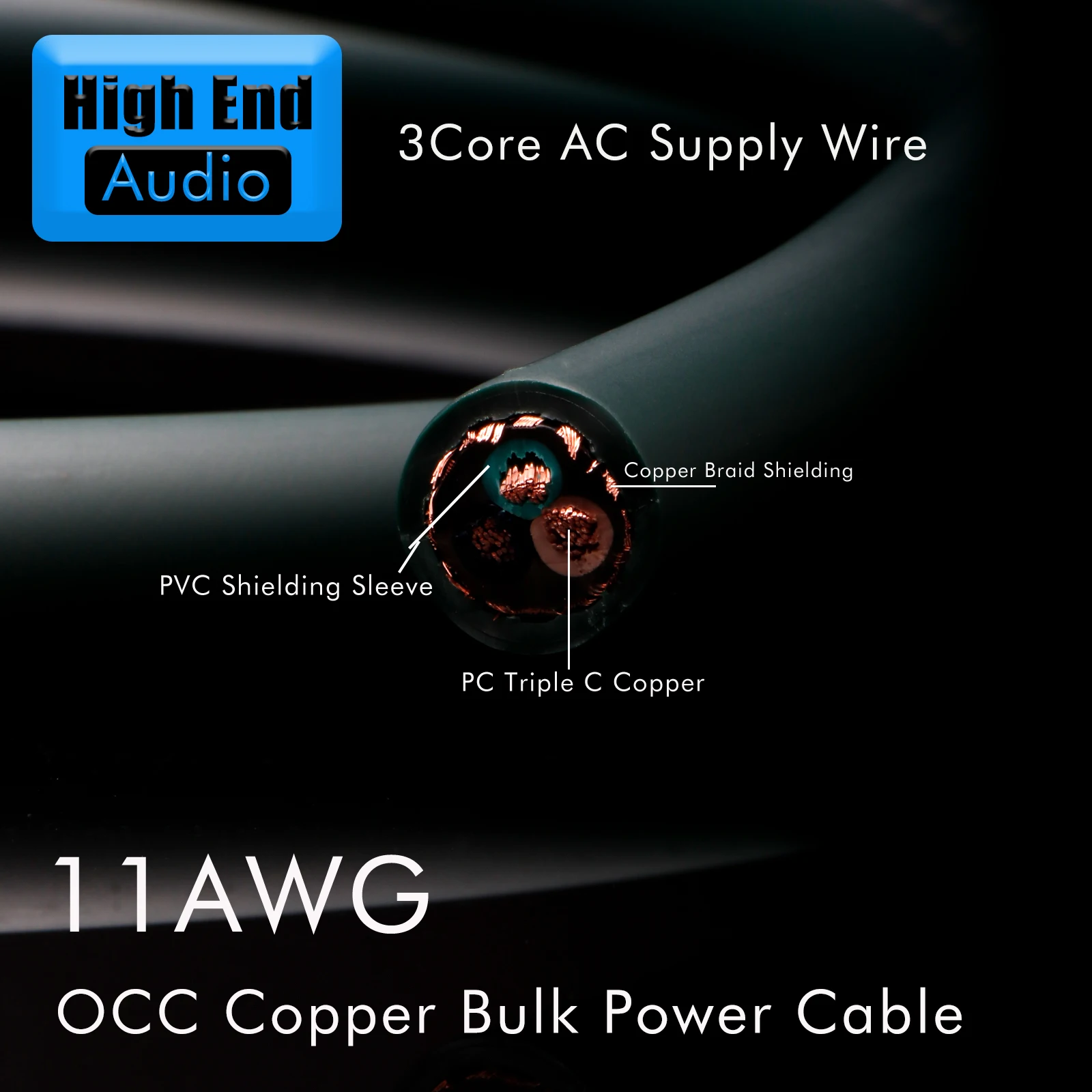 Preffair D540 PC Triple C Copper AC Power Cord High Performance Audio 11AWG Supply Cord DIY Bulk Power Cable For Amplifier