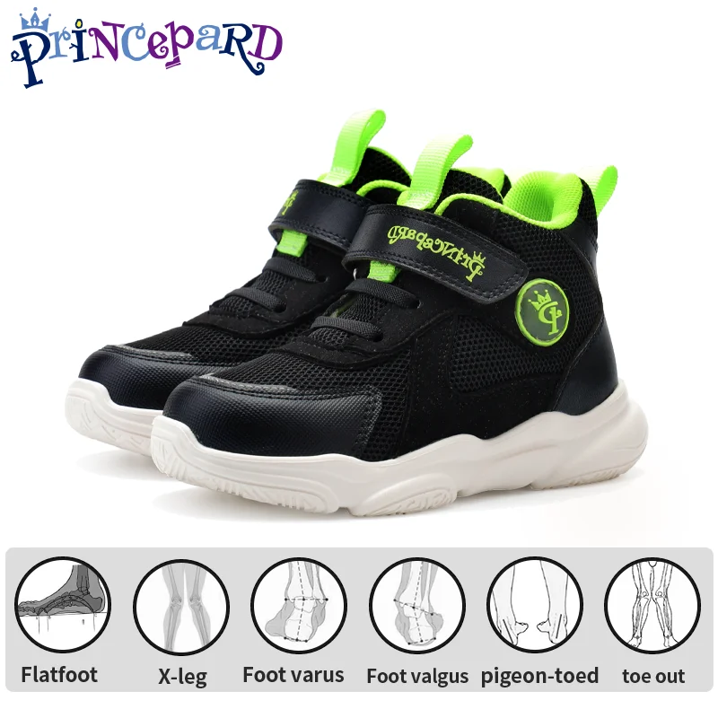 PRINCE PARD Black Boys Sneakers Toddler Children Orthopedic Shoes with Arch Support Tiptoe Flatfeet Footwear