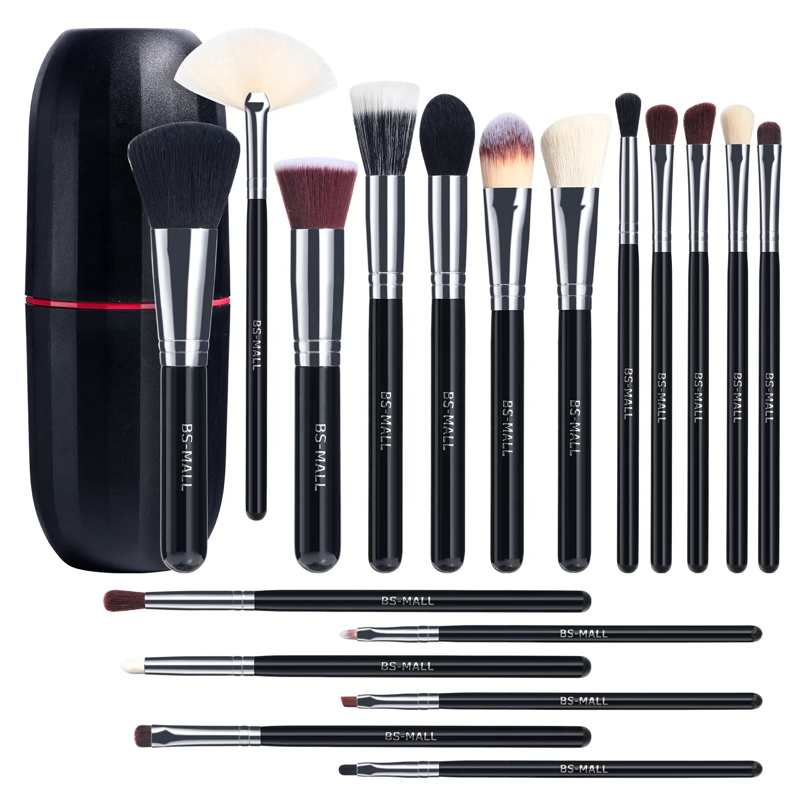 # Hot Sales BS-MALL 18PCS Black Silver Synthetic Hair Makeup Brushes Vegan Private Label Essential Makeup Brushes Set With Brush