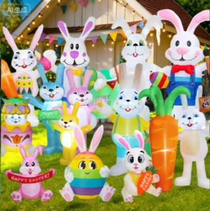 

Пасхальные уличные праздничные украшения, надувной декор в виде кролика, встроенные светодиодные фонари, двор, сад, праздничный реквизит для праздничной вечеринки