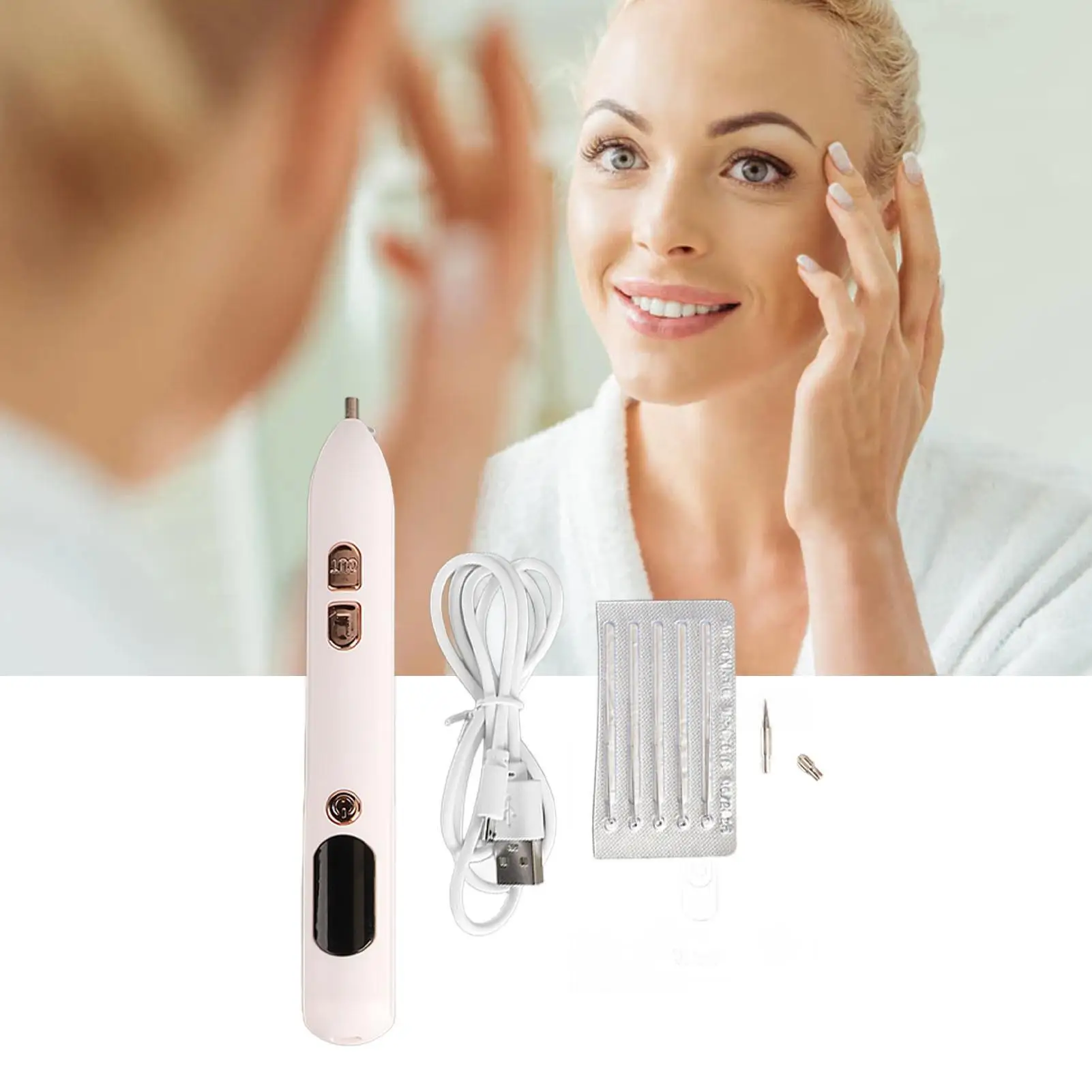 Stylo électrique blanc pour l'élimination des grains de beauté, traitement facial indolore pour la peau, utilisation à domicile et en salon