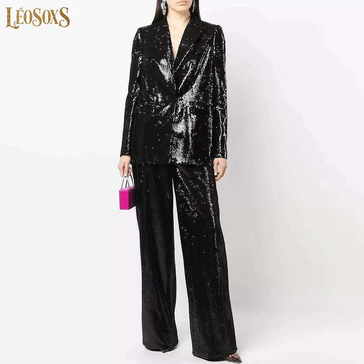 LEOSOXSSpring And Autumn New HighQuality Fashionable Socialite Sequins Cool Flashing Blingbling Long Sleeved SuitFashionable Pan