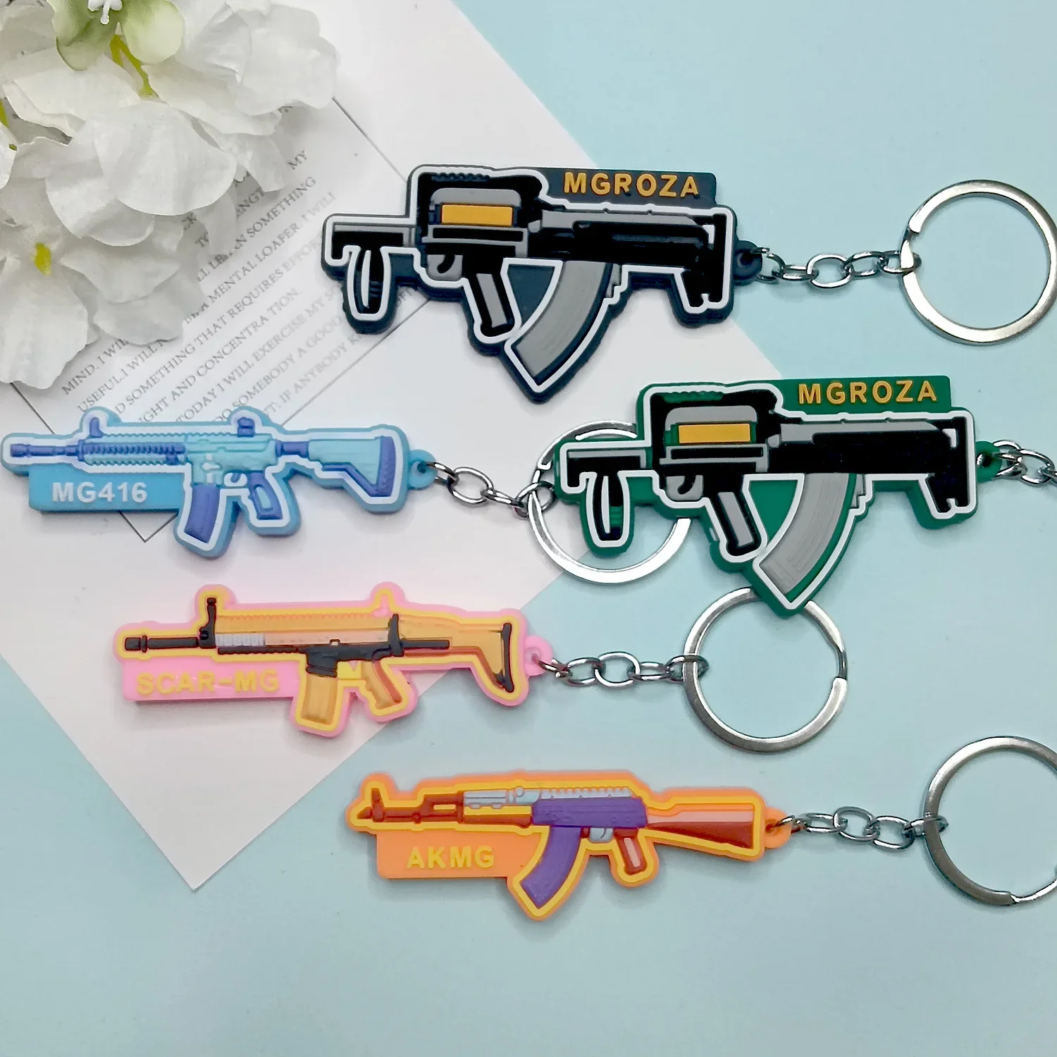 Polyvinyl Chloride Weapon Model Keychains Bag Decoration Game PUBG Peripheral Small Gifts Rifle Keychain Christmas Gifts Pendant