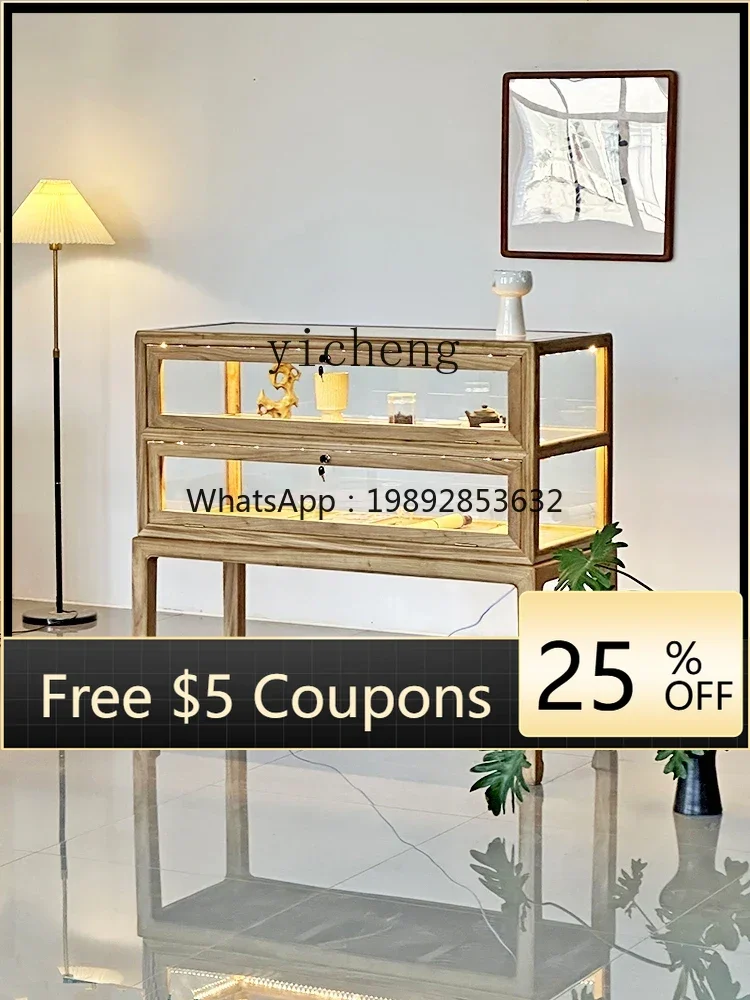 

A5 Elm New Chinese Solid Wood Jewelry Ornament Jade Jade Museum Glass Cabinet
