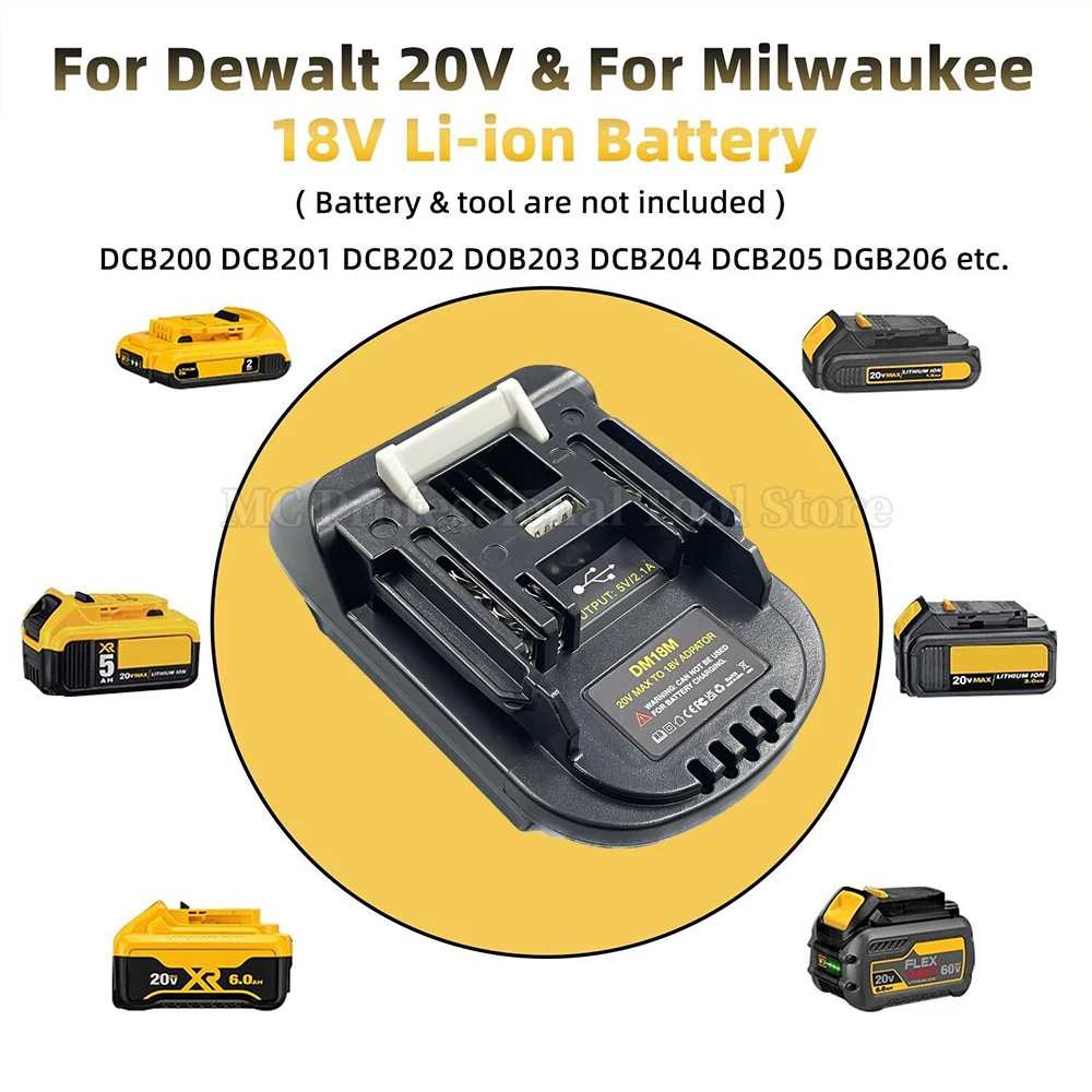 Imagem -02 - Adaptador de Bateria Dm18m para Milwaukee para Dewalt para Makita Bl1830 Bl1850 Baterias 20v a 18v Conversão de Bateria