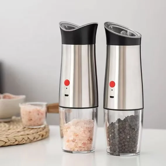 Electric Gravity Salt and Pepper Grinder Set Spice Jar Rechargeable Black Pepper Grinder