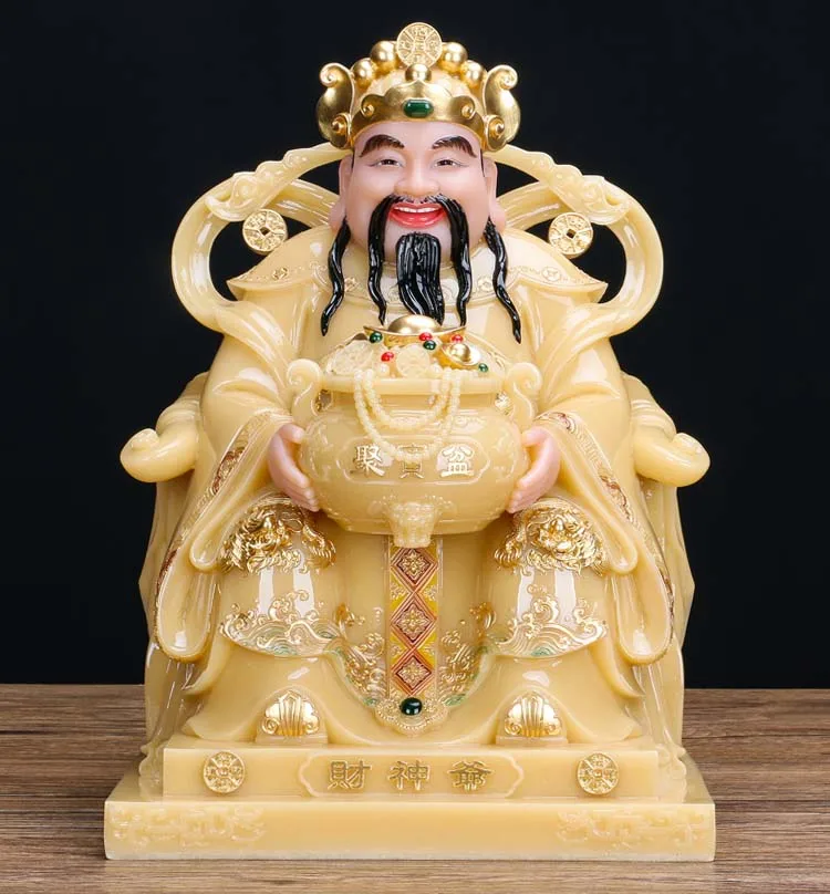 High-grade gilding jade BUDDHA figure HOME shop Prosperity family protection God of wealth Mammon CAI SHEN YE lucky statue