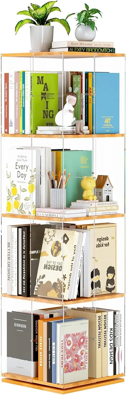 

Вращающаяся книжная полка, книжный шкаф с поворотом на 360 градусов, 4-ярусная вращающаяся полка для детской комнаты, спальни, гостиной