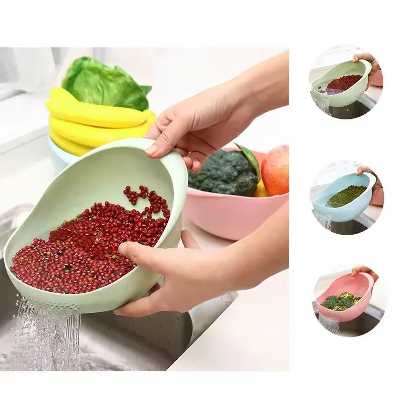 1pc 2-In-1 Rice Strainer, Beans Washer Strainers and Colanders - Washing Bowl for Vegetables and Fruits