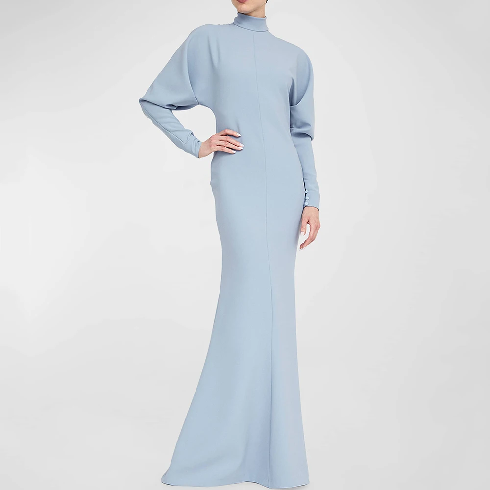 

Flechazo High Neck and Long Sleeves Evening Dress Mermaid Floor Length with Buttons Women Muslim Custom Made Wedding Party Gowns